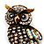 Antique Gold Crystal Owl Brooch - 40mm Tall - view 3
