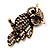 Antique Gold Crystal Owl Brooch - 40mm Tall - view 4