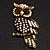 Antique Gold Crystal Owl Brooch - 40mm Tall - view 2