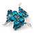 Dazzling Teal Blue Crystal Floral Brooch