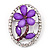 Purple Daisy In The Oval Frame Crystal Brooch (Silver Tone) - view 2