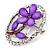 Purple Daisy In The Oval Frame Crystal Brooch (Silver Tone) - view 3