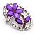 Purple Daisy In The Oval Frame Crystal Brooch (Silver Tone) - view 4