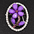 Purple Daisy In The Oval Frame Crystal Brooch (Silver Tone) - view 1