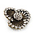 Vintage 3-Petal Flower Diamante Brooch In Bronze Metal - view 5