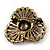 Vintage 3-Petal Flower Diamante Brooch In Bronze Metal - view 7