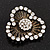 Vintage 3-Petal Flower Diamante Brooch In Bronze Metal - view 2