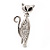 Stylish Diamante Kitty Brooch In Rhodium Plated Metal - view 6