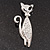 Stylish Diamante Kitty Brooch In Rhodium Plated Metal - view 7