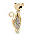 Stylish Diamante Kitty Brooch In Gold Plated Metal