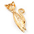 Stylish Diamante Kitty Brooch In Gold Plated Metal - view 4