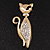 Stylish Diamante Kitty Brooch In Gold Plated Metal - view 2