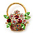 Multicoloured Diamante 'Basket With Flowers' Brooch In Gold Plated Metal - view 3