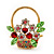 Multicoloured Diamante 'Basket With Flowers' Brooch In Gold Plated Metal - view 2