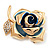 Gold Plated Crystal Rose Brooch (Blue & Clear) - view 3