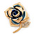 Gold Plated Crystal Rose Brooch (Blue & Clear) - view 4