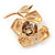 Gold Plated Crystal Rose Brooch (Blue & Clear) - view 5