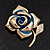 Gold Plated Crystal Rose Brooch (Blue & Clear) - view 2