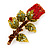 Exquisite Red Swarovski Crystal Rose Brooch (Gold Plated Metal) - 60mm Across - view 7