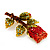 Exquisite Red Swarovski Crystal Rose Brooch (Gold Plated Metal) - 60mm Across - view 9