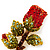 Exquisite Red Swarovski Crystal Rose Brooch (Gold Plated Metal) - 60mm Across - view 10