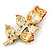 Exquisite Red Swarovski Crystal Rose Brooch (Gold Plated Metal) - 60mm Across - view 6