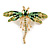Green/ Olive Swarovski Crystal Dragonfly Brooch in Gold Tone Metal - 70mm Across