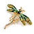 Green/ Olive Swarovski Crystal Dragonfly Brooch in Gold Tone Metal - 70mm Across - view 4