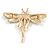 Green/ Olive Swarovski Crystal Dragonfly Brooch in Gold Tone Metal - 70mm Across - view 5