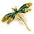 Green/ Olive Swarovski Crystal Dragonfly Brooch in Gold Tone Metal - 70mm Across - view 3