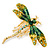 Green/ Olive Swarovski Crystal Dragonfly Brooch in Gold Tone Metal - 70mm Across - view 6