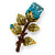 Exquisite Teal Blue Swarovski Crystal Rose Brooch (Gold Plated Metal) - 60mm Across - view 8