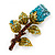 Exquisite Teal Blue Swarovski Crystal Rose Brooch (Gold Plated Metal) - 60mm Across