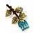 Exquisite Teal Blue Swarovski Crystal Rose Brooch (Gold Plated Metal) - 60mm Across - view 9