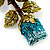 Exquisite Teal Blue Swarovski Crystal Rose Brooch (Gold Plated Metal) - 60mm Across - view 4