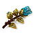 Exquisite Teal Blue Swarovski Crystal Rose Brooch (Gold Plated Metal) - 60mm Across - view 10