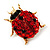 Red Swarovski Crystal Ladybug Brooch (Gold Tone Metal) - 30mm Length