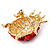 Red Swarovski Crystal Ladybug Brooch (Gold Tone Metal) - 30mm Length - view 7