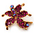 Tiny Magenta Crystal Daisy Floral Pin In Gold Plated Metal - view 2