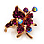 Tiny Magenta Crystal Flower Pin Brooch (Gold Tone) - view 2