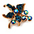Tiny Teal Crystal Flower Pin Brooch (Gold Tone) - view 2