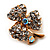 Tiny Clear Crystal Clover Pin Brooch (Gold Tone) - view 3