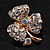 Tiny Clear Crystal Clover Pin Brooch (Gold Tone) - view 5