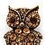 Antique Gold Metal Amber Coloured Crystal Owl Brooch - view 4