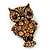 Antique Gold Metal Amber Coloured Crystal Owl Brooch - view 5