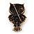 Antique Gold Metal Amber Coloured Crystal Owl Brooch - view 6