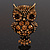 Antique Gold Metal Amber Coloured Crystal Owl Brooch - view 7