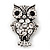 Antique Silver Metal Clear Crystal Owl Brooch - view 8