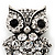 Antique Silver Metal Clear Crystal Owl Brooch - view 3