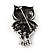 Antique Silver Metal Clear Crystal Owl Brooch - view 4